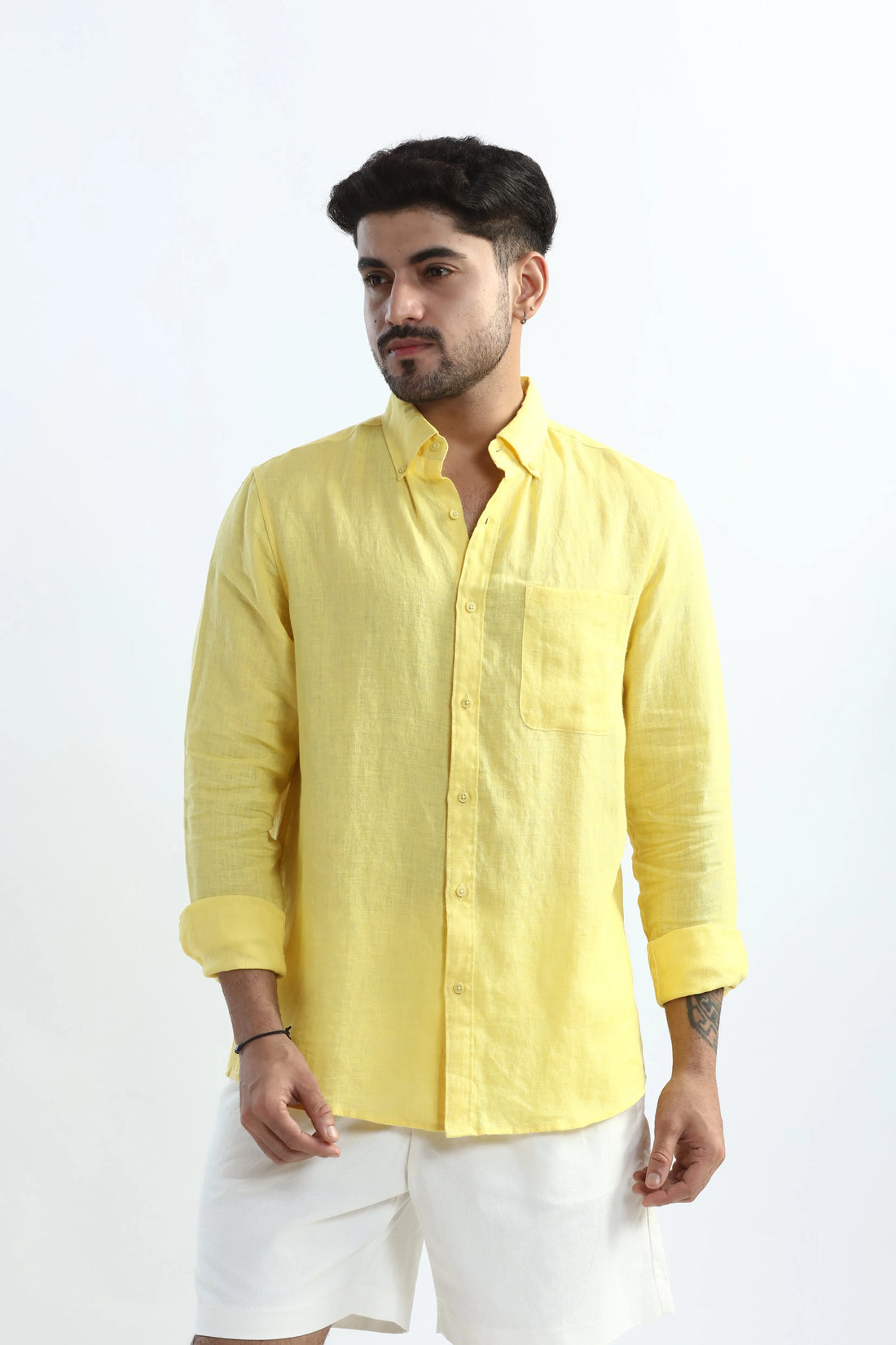 100% PURE LINEN BUTTERCUP YELLOW BUTTON DOWN CASUAL SHIRT