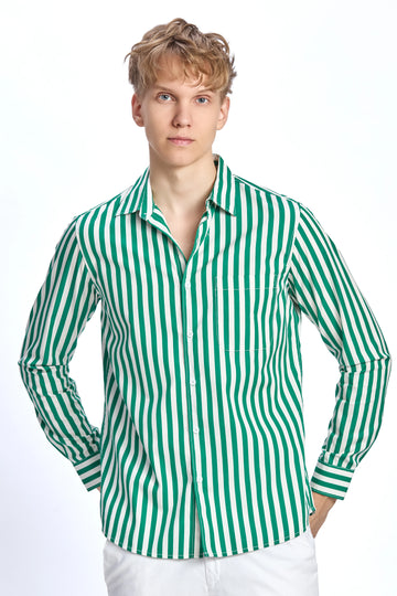 GREEN STRIPE REGULAR FIT SHIRT