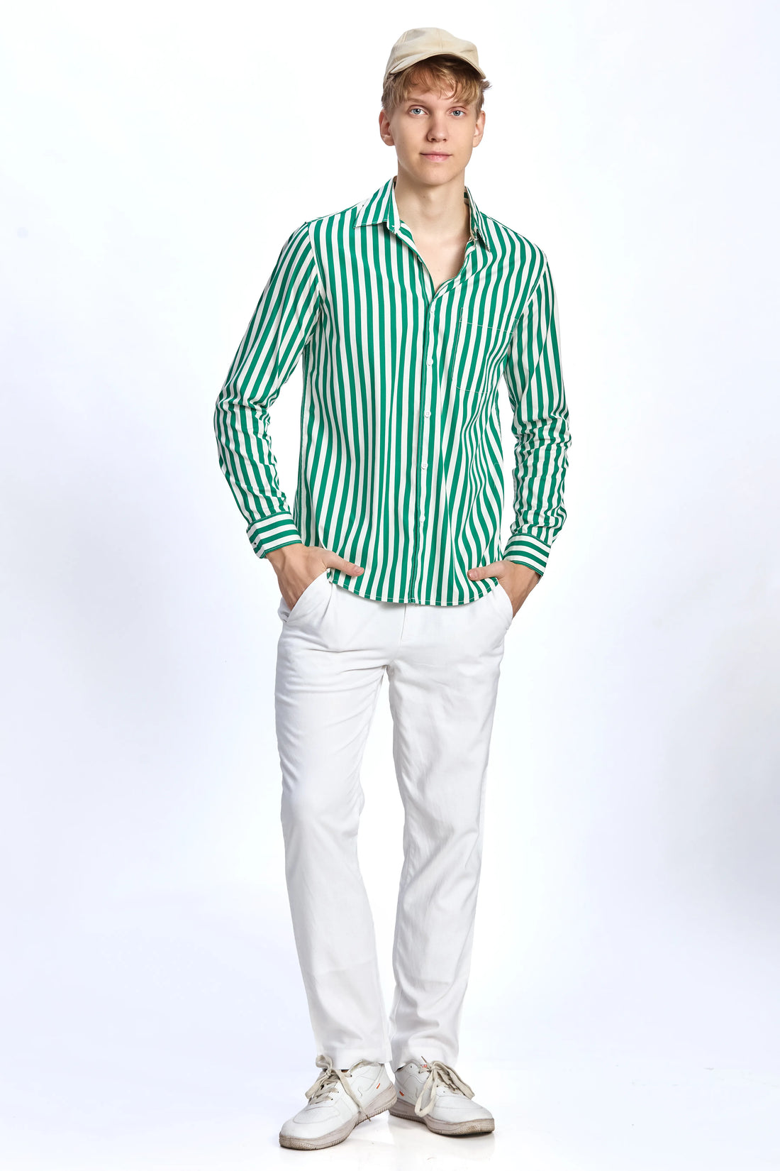 GREEN STRIPE REGULAR FIT SHIRT