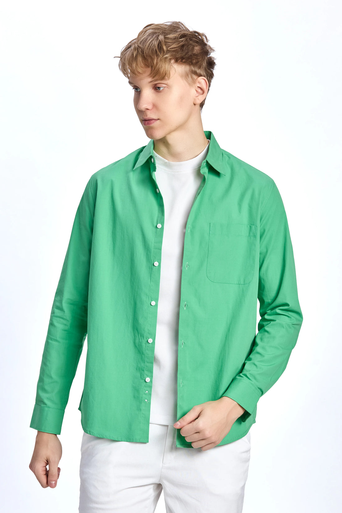 GREEN POPLIN REGULAR FIT SHIRT
