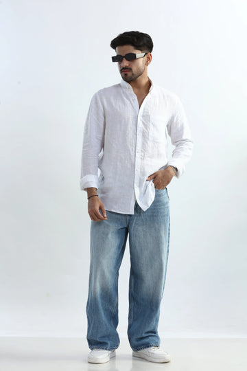 100% PURE LINEN WHITE  BUTTON DOWN CASUAL SHIRT