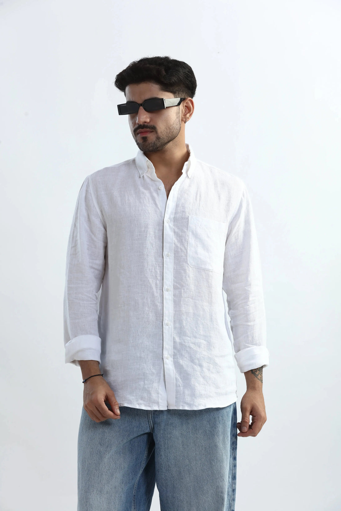 100% PURE LINEN WHITE  BUTTON DOWN CASUAL SHIRT