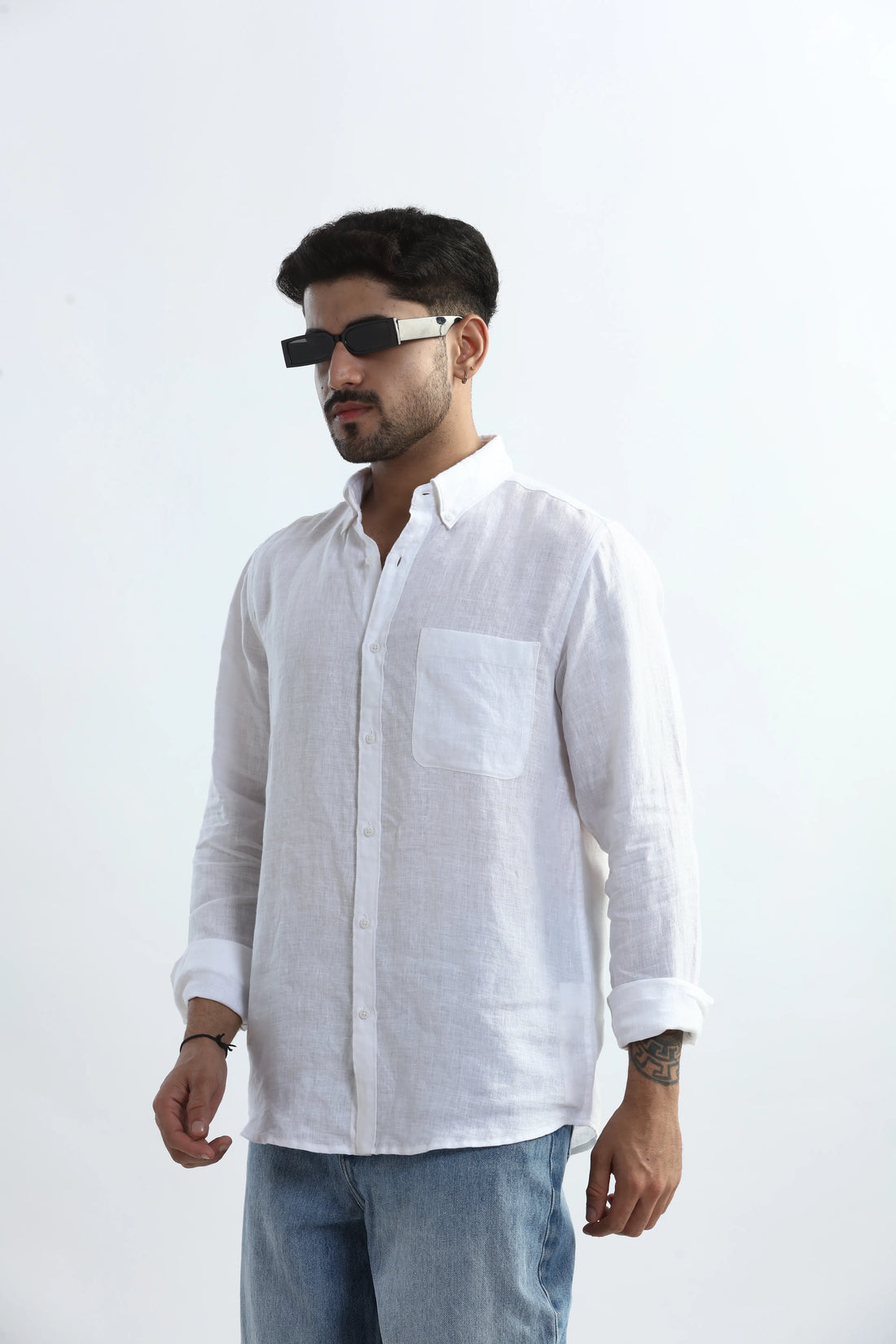 100% PURE LINEN WHITE  BUTTON DOWN CASUAL SHIRT
