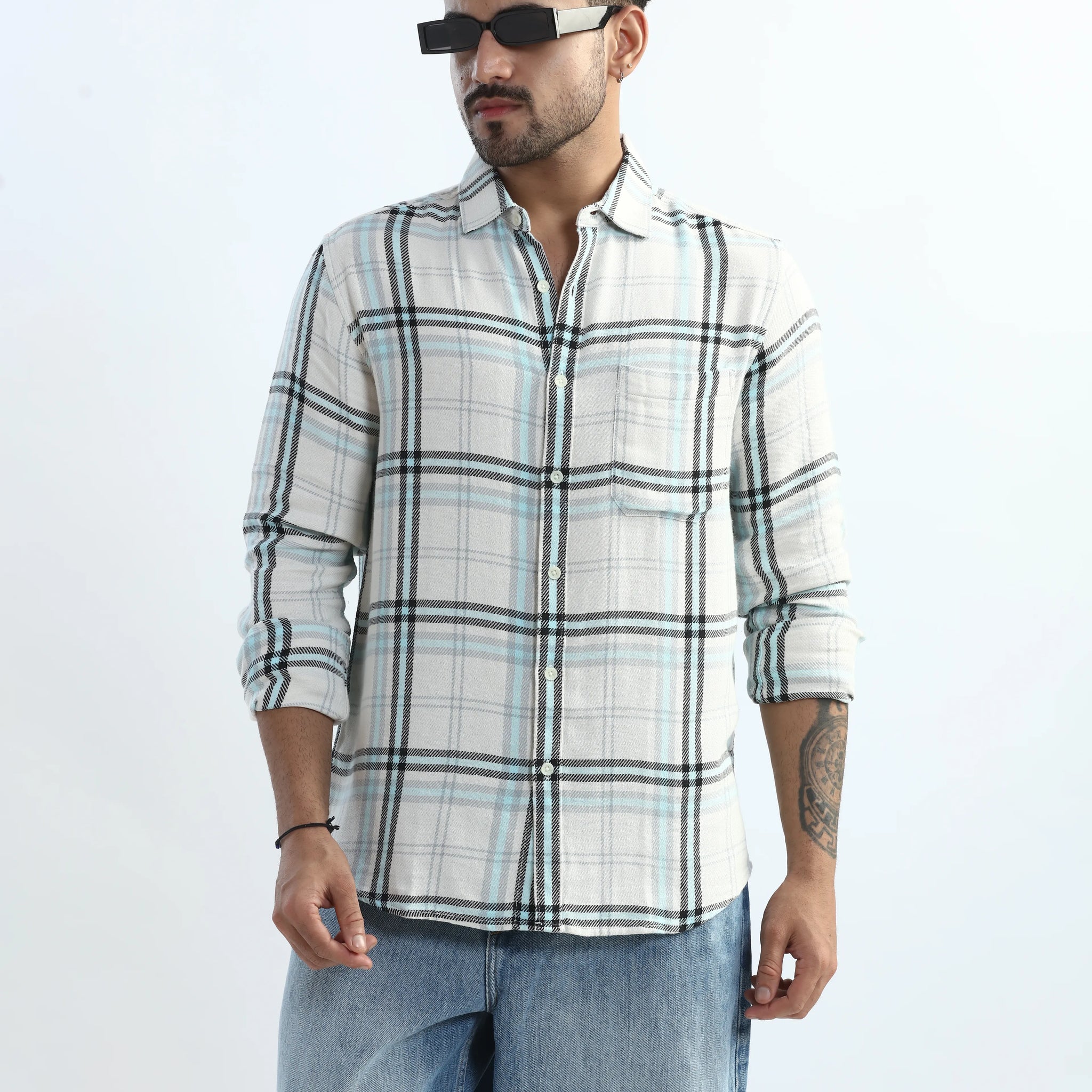 XKIND BLUE CHECKS REGULAR FIT SHIRT