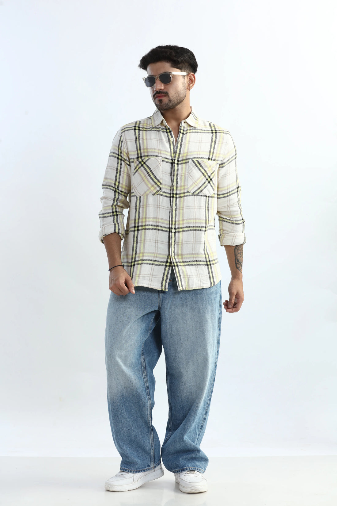 XKIND YELLOW CHECKS REGULAR FIT SHIRT