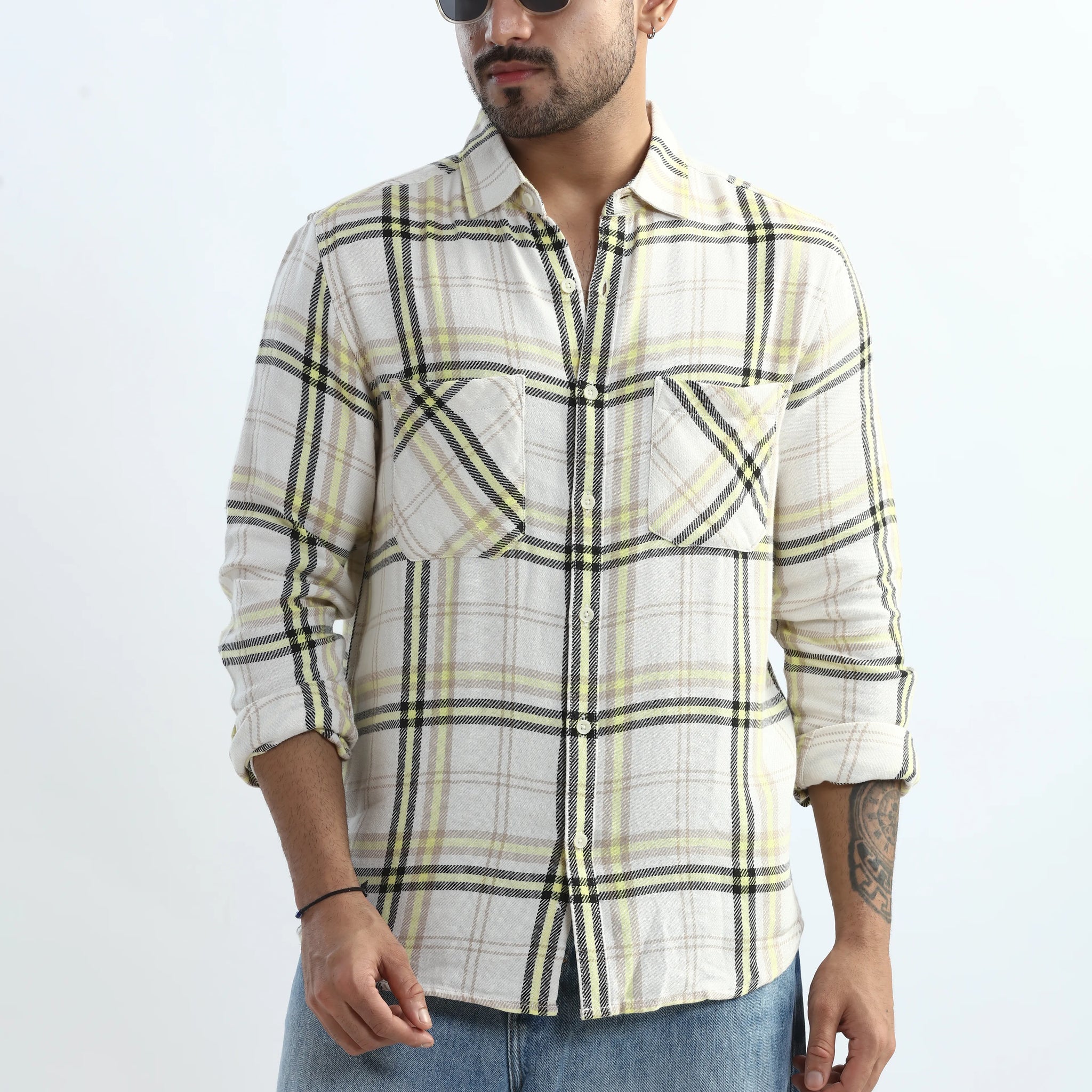XKIND YELLOW CHECKS REGULAR FIT SHIRT