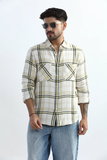 XKIND YELLOW CHECKS REGULAR FIT SHIRT