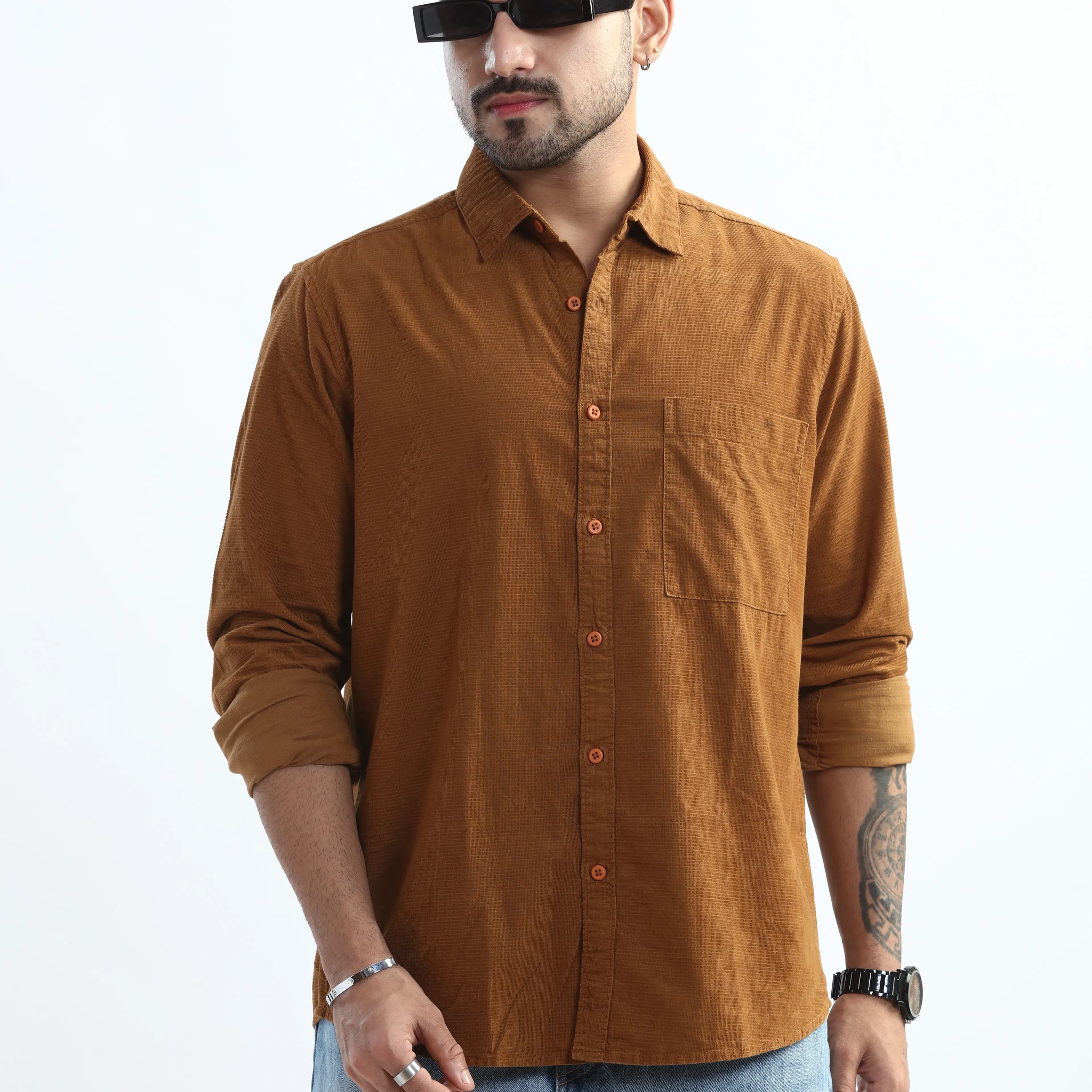 XKIND MEN'S MUSTARD FINE CORDUROY REGULAR FIT SHIRT