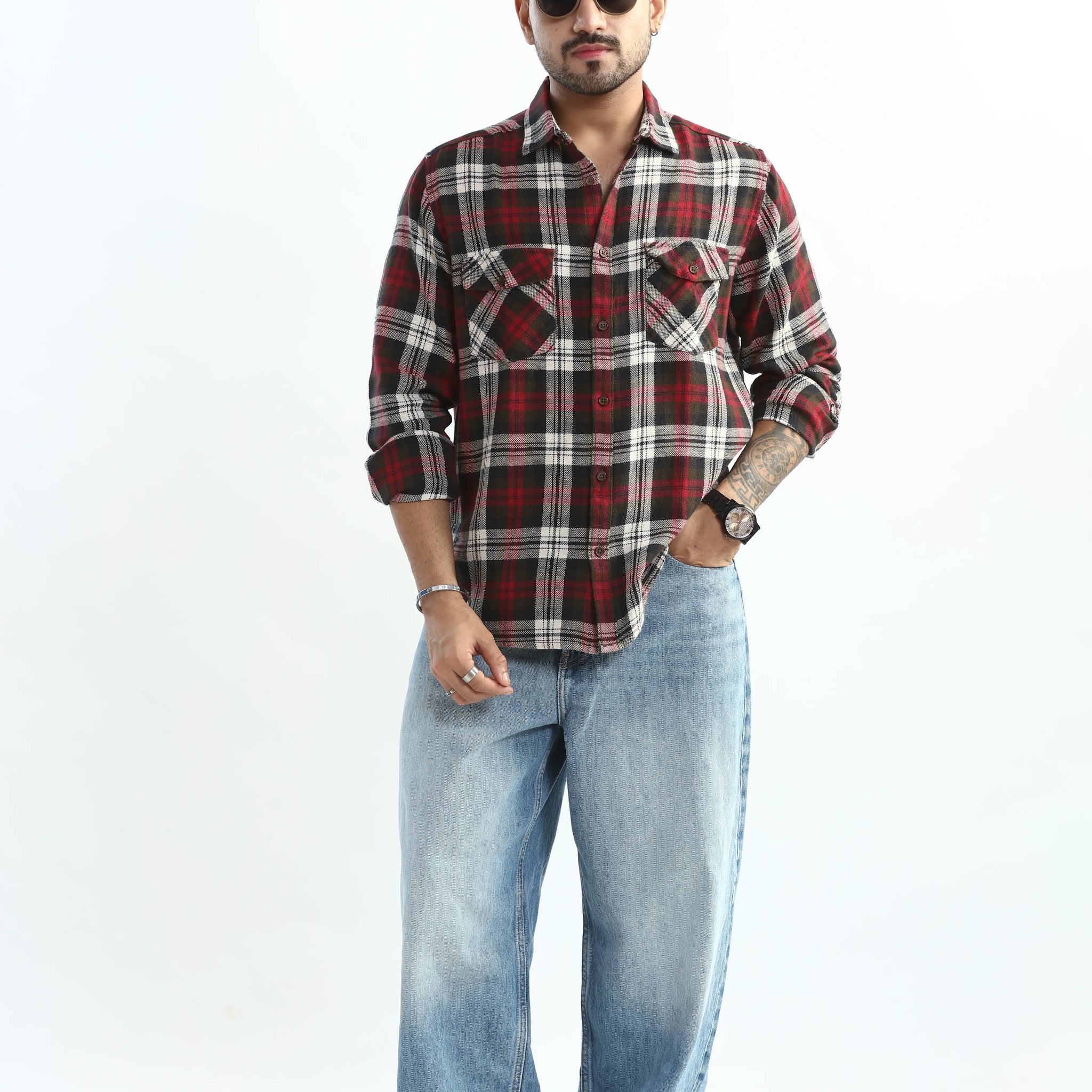 XKIND RED CHECKS REGULAR FIT SHIRT