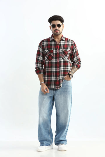 XKIND RED CHECKS REGULAR FIT SHIRT