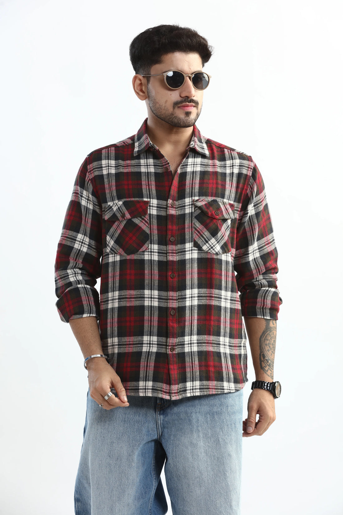 XKIND RED CHECKS REGULAR FIT SHIRT