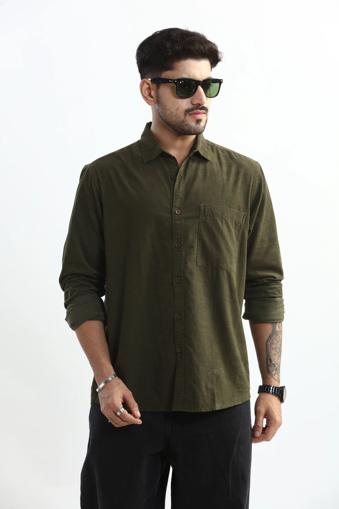 XKIND OLIVE GREEN FINE CORD SHIRT