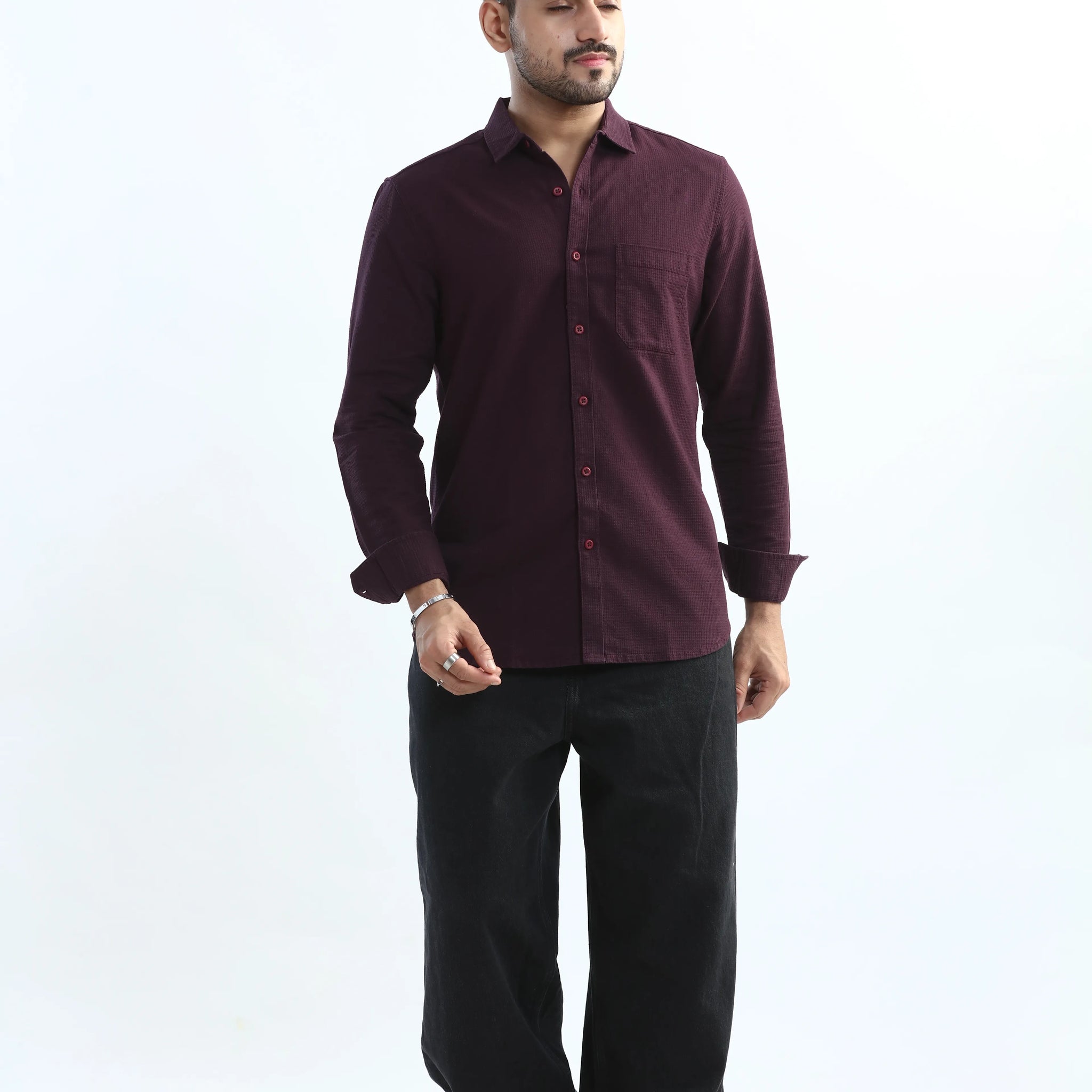 PURPLE TEXTURED SLIM FIT SHIRT