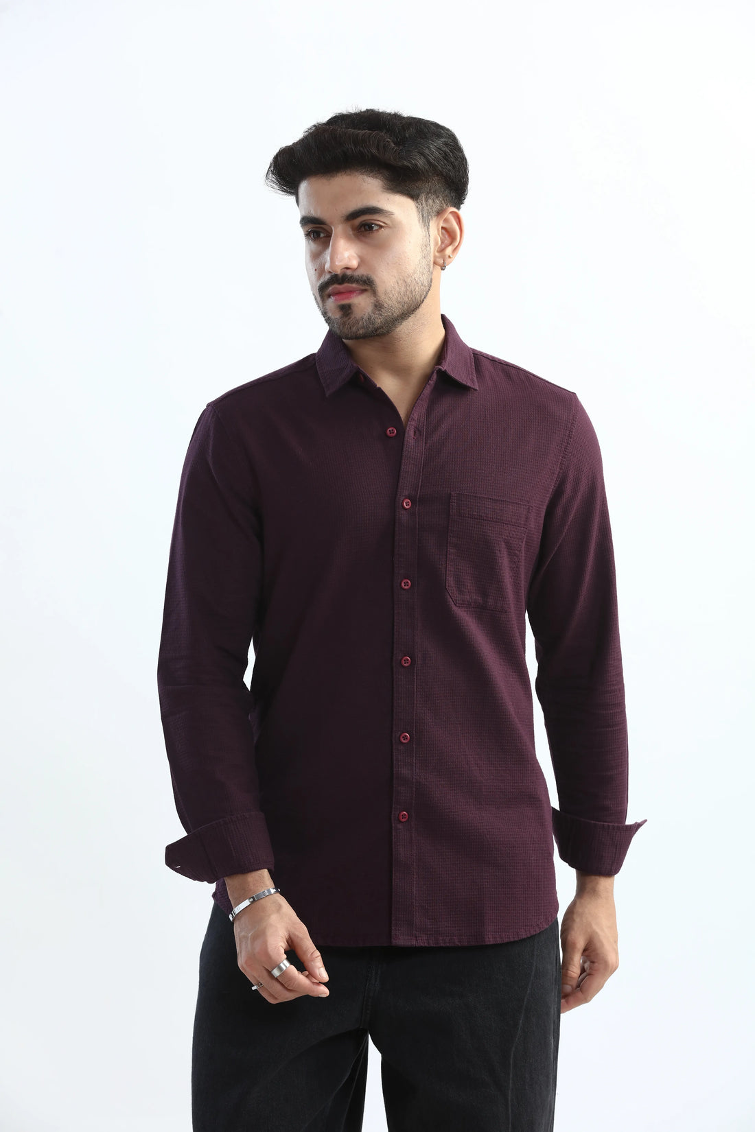 PURPLE TEXTURED SLIM FIT SHIRT