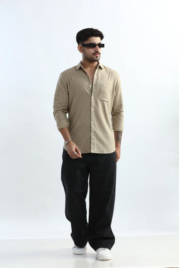 XKIND MEN'S BEIGE TEXTURED SLIM FIT SHIRT
