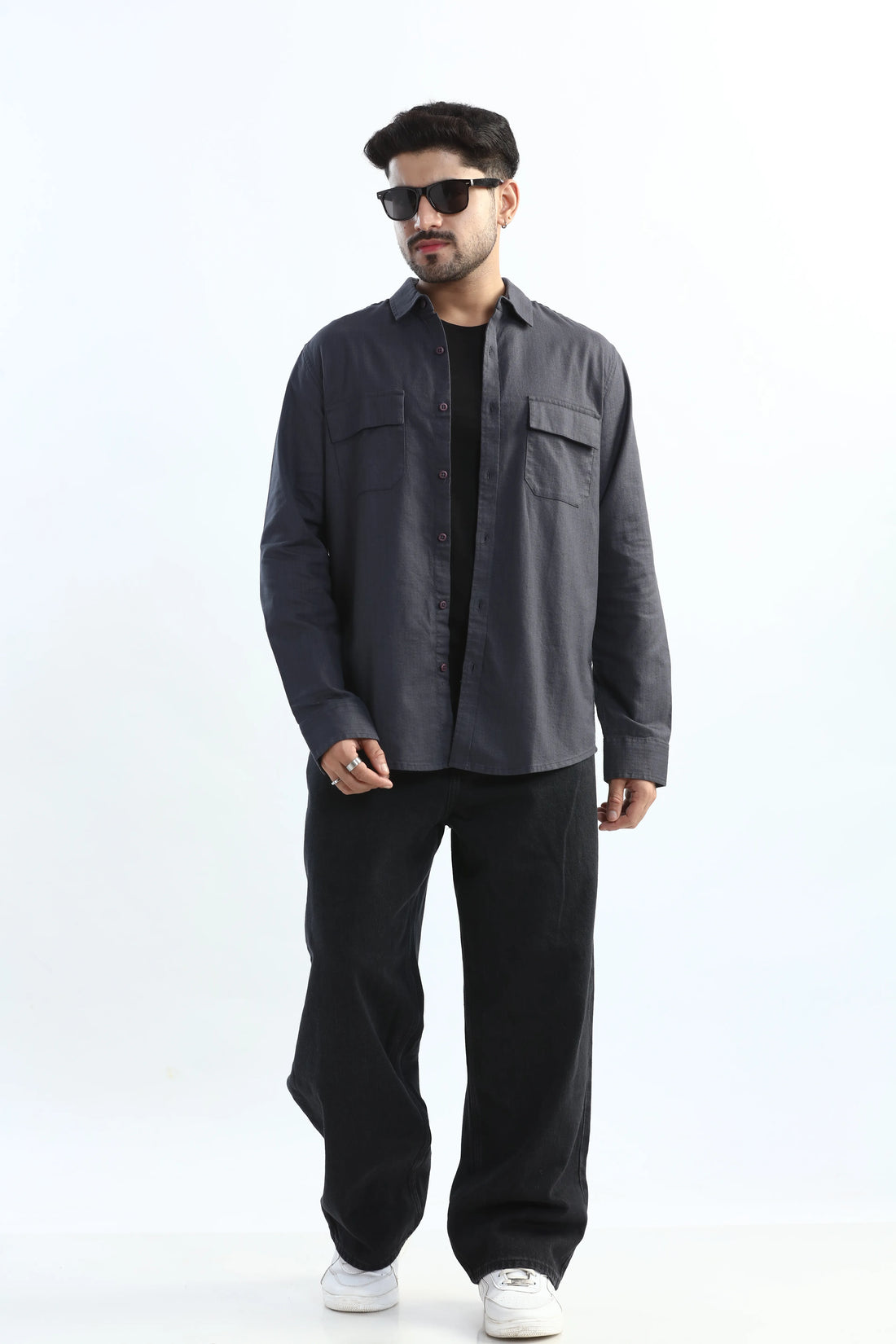 DARK GREY TEXTURED REGULAR FIT SHIRT/ OVERSHIRT