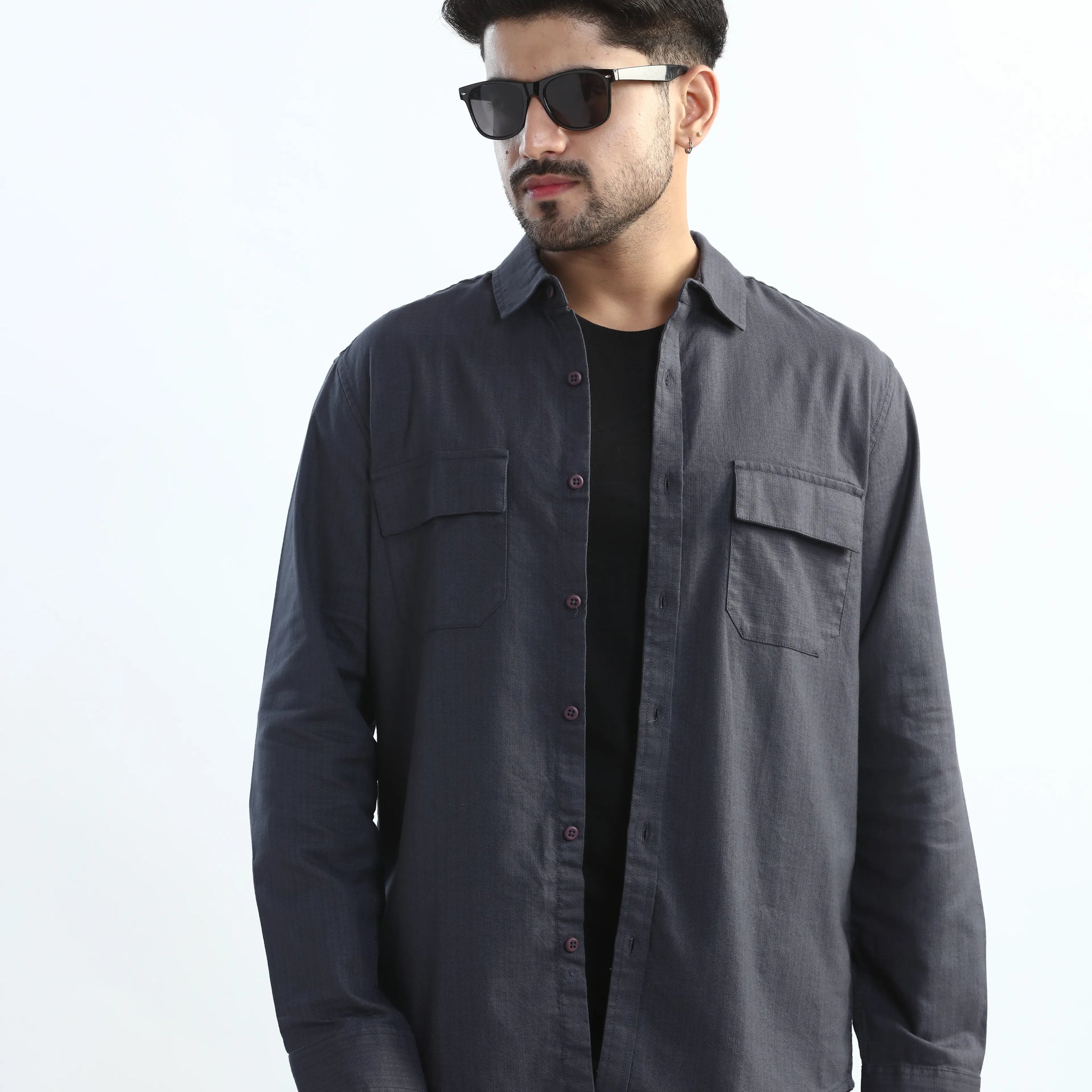 DARK GREY TEXTURED REGULAR FIT SHIRT/ OVERSHIRT
