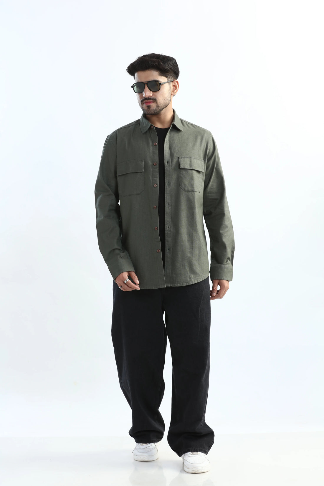 DARK GREEN TEXTURED REGULAT FIT SHIRT/ OVERSHIRT