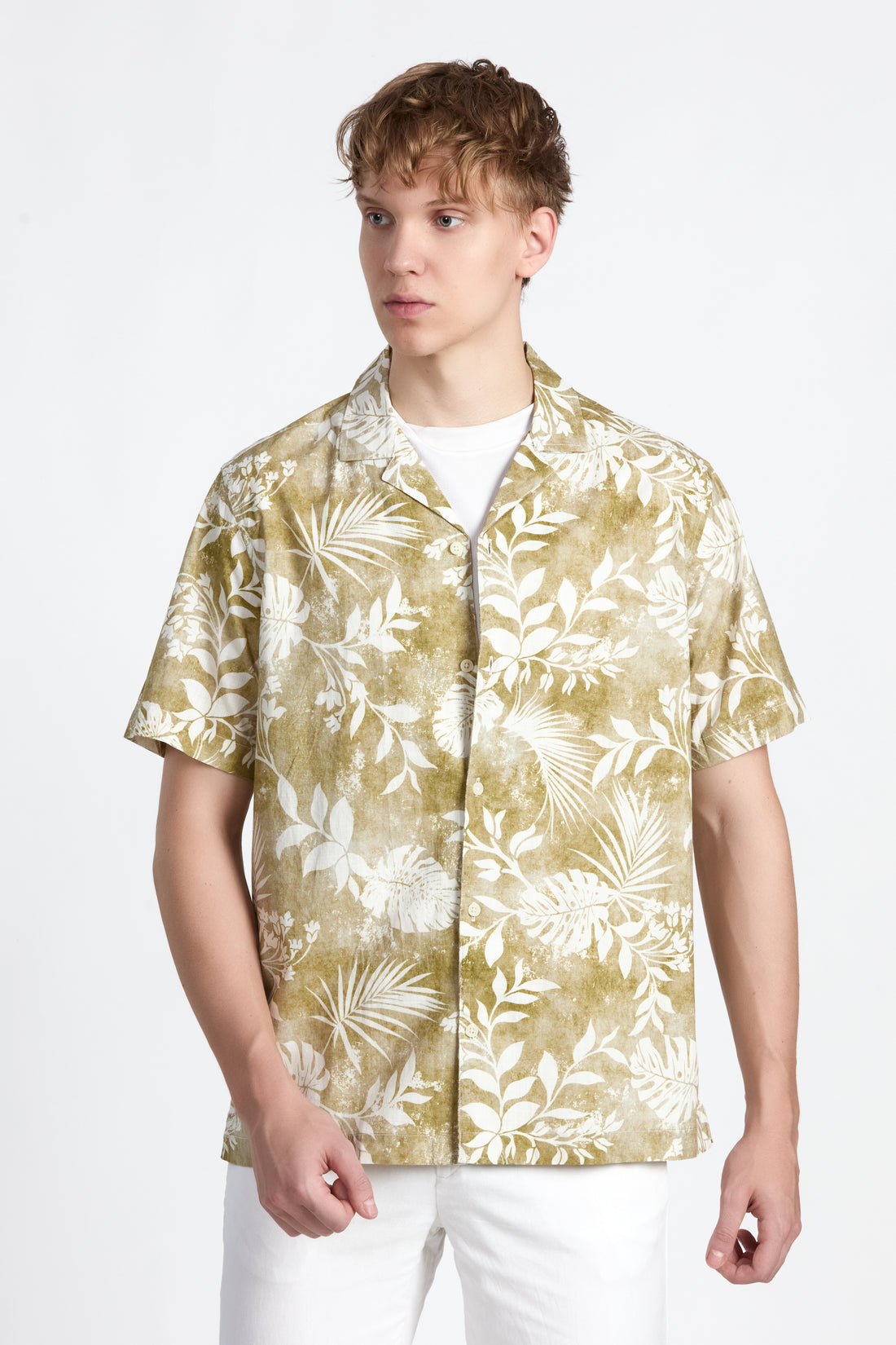 LIGHT GREEN PRINTED RELAXED FIT COTTON SHIRT