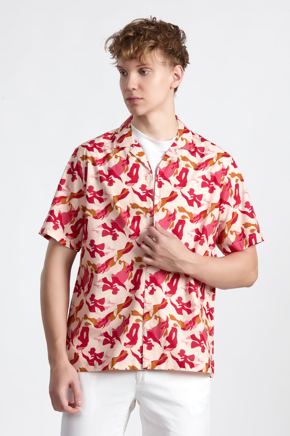 PINK PRINTED RELAXED FIT COTTON SHIRT