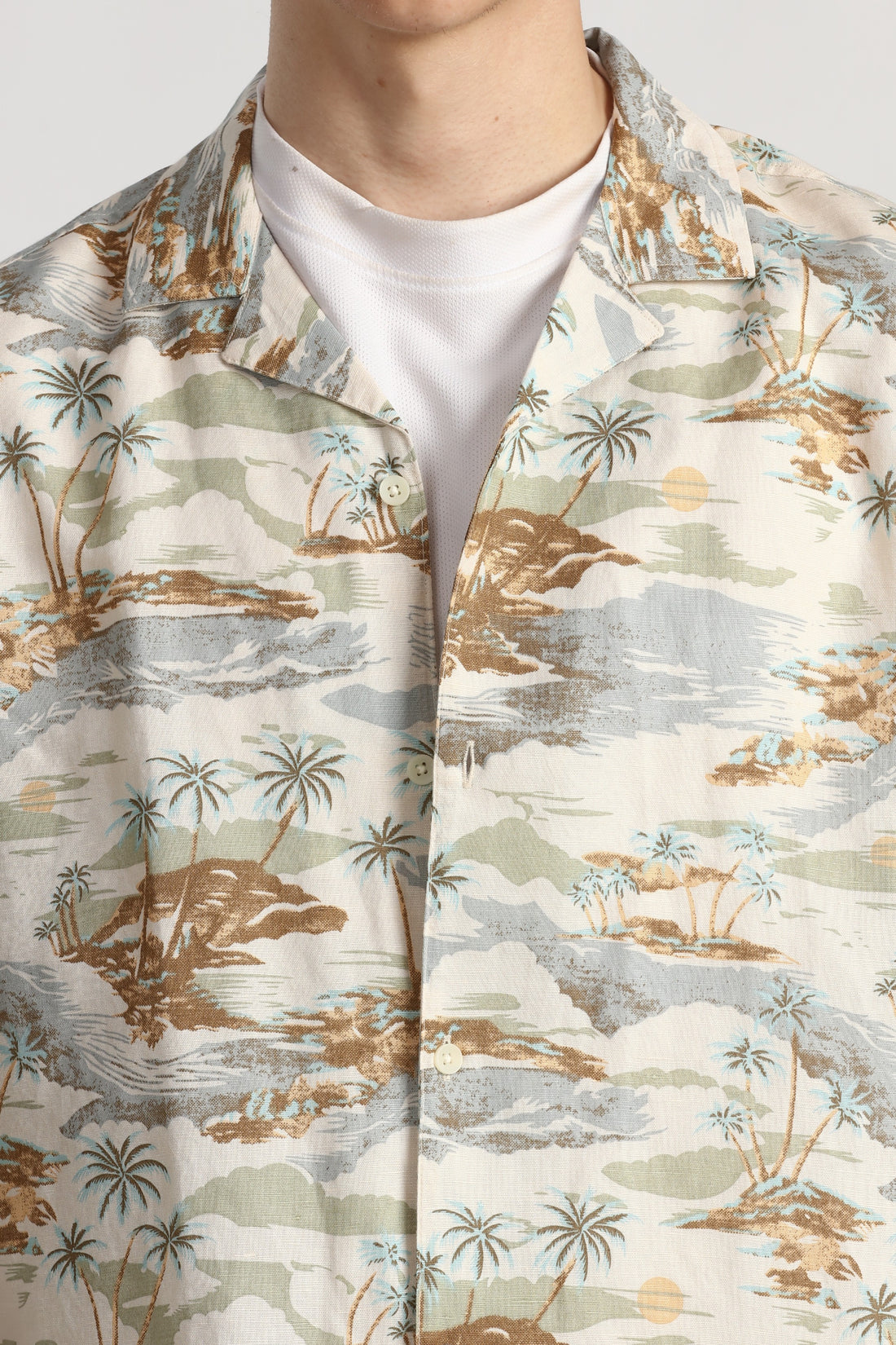 LIGHT GREEN LINEN PRINTED RELAXED FIT SHIRT