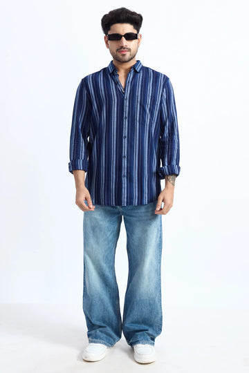 JONESBURG MEN'S INDIGO STRIPES REGULAR FIT SHIRT