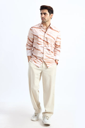 CREAM PRINTED REGULAR FIT TENCEL SHIRT