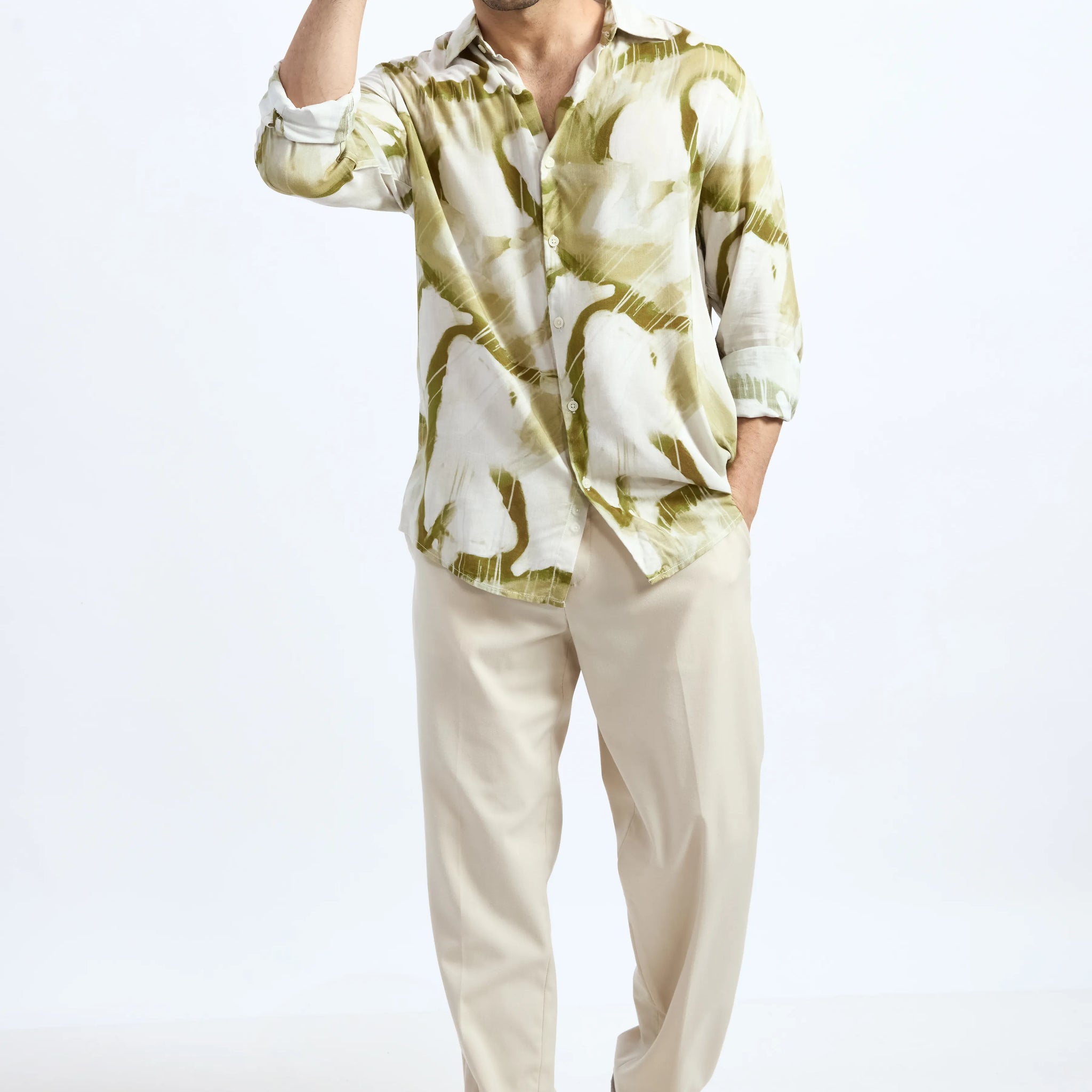 DARK GREEN PRINTED REGULAR FIT VISCOSE SHIRT