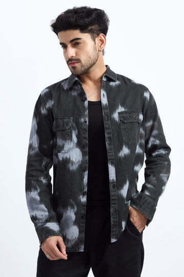 XKIND LIGHT BLUE PRINTED DENIM SHACKET