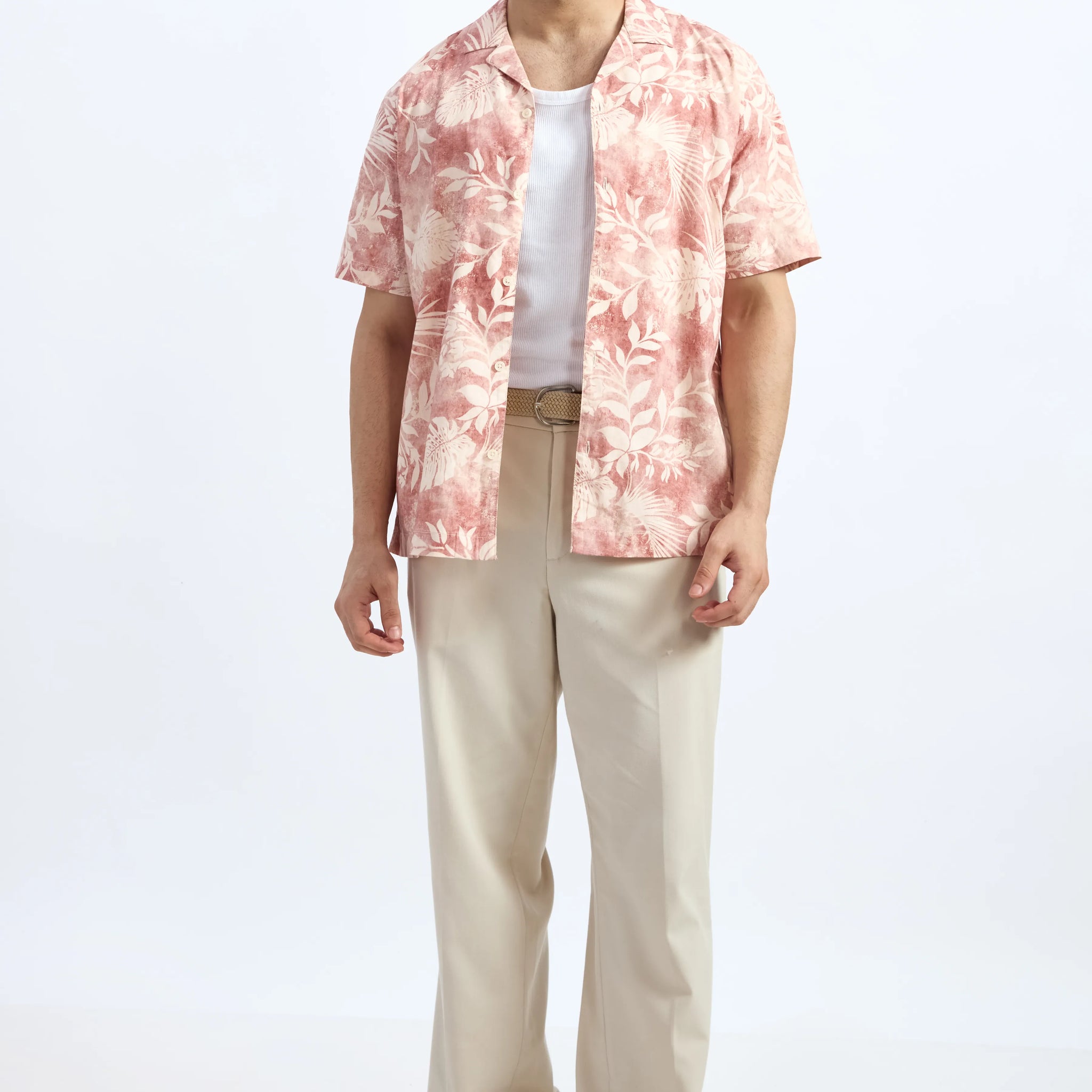 LIGHT RED PRINTED RELAXED FIT COTTON SHIRT