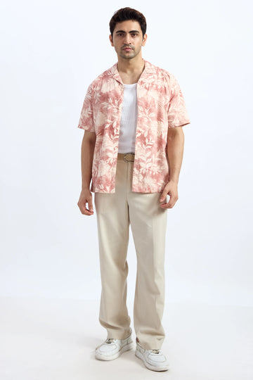 LIGHT RED PRINTED RELAXED FIT COTTON SHIRT