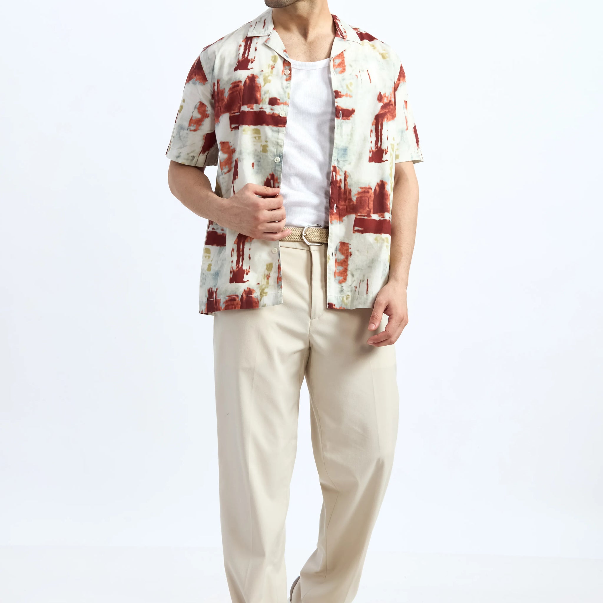 MAROON PRINTED RELAXED FIT COTTON SHIRT