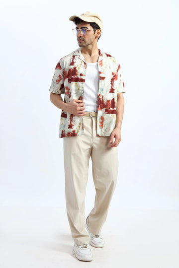 MAROON PRINTED RELAXED FIT COTTON SHIRT