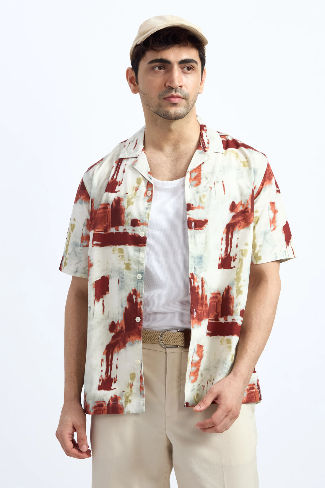 MAROON PRINTED RELAXED FIT COTTON SHIRT