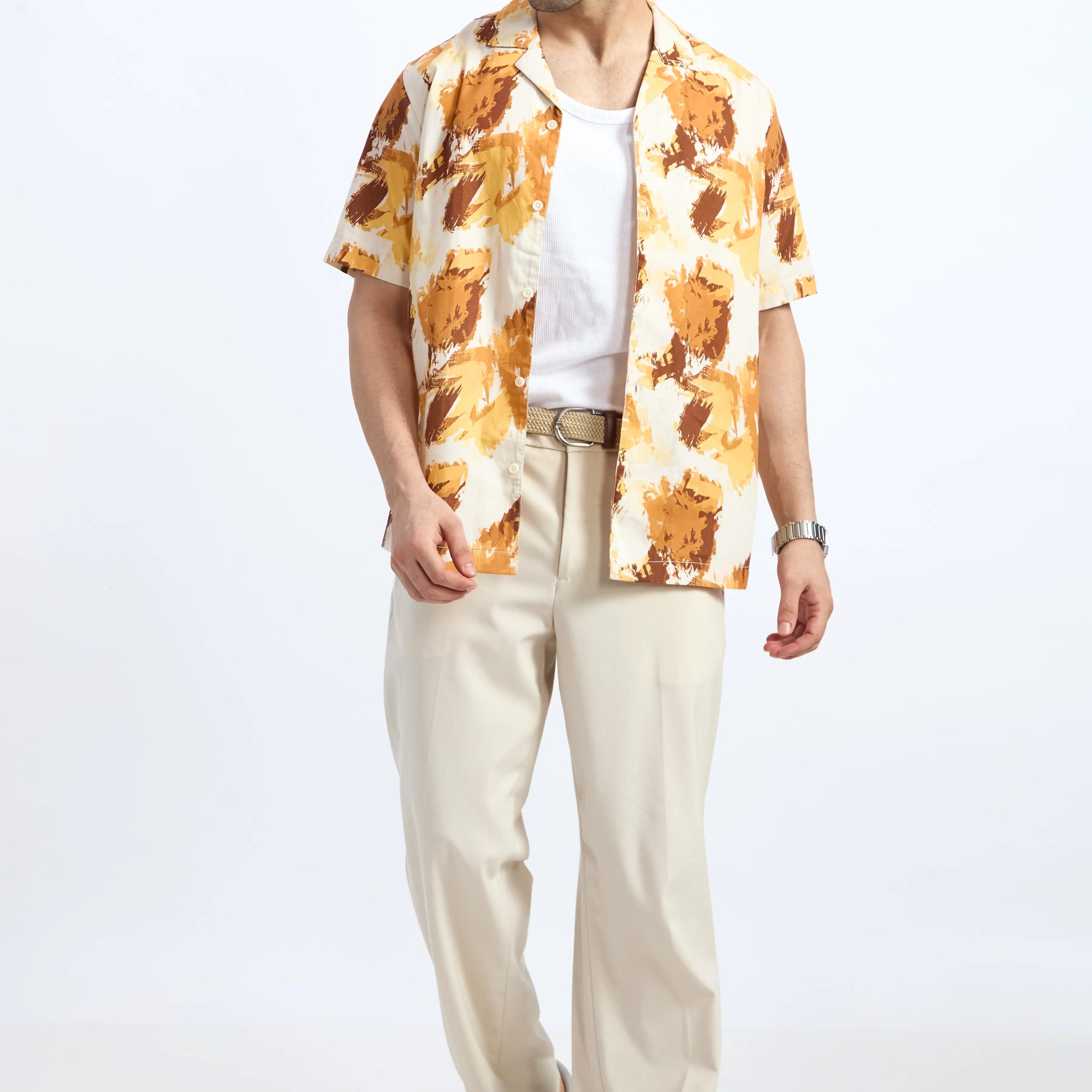 YELLOW PRINTED RELAXED FIT COTTON SHIRT