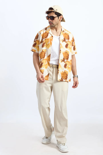 YELLOW PRINTED RELAXED FIT COTTON SHIRT