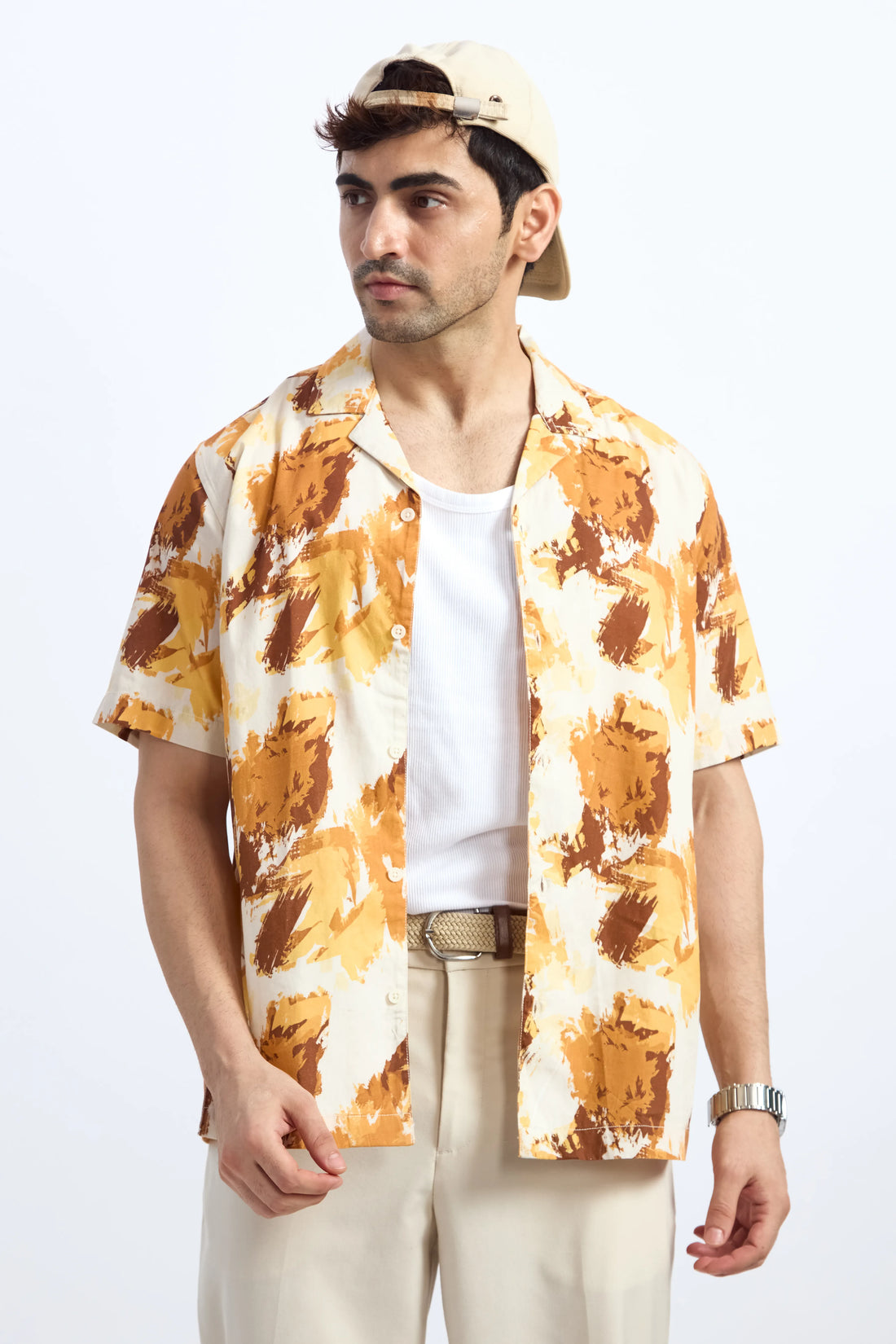 YELLOW PRINTED RELAXED FIT COTTON SHIRT