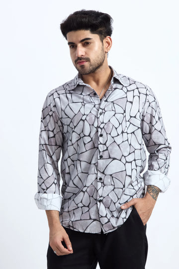 LIGHT GREY PRINTED REGULAR FIT TENCEL SHIRT
