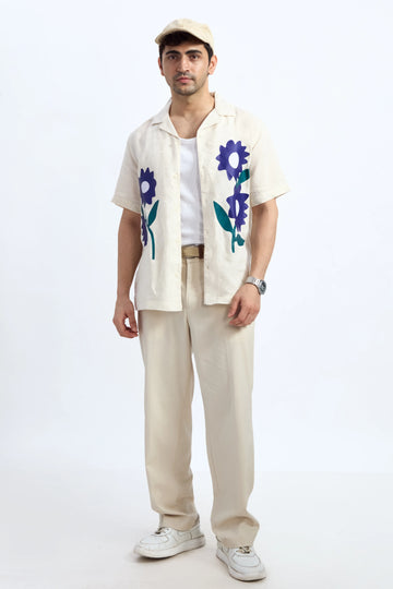 SUNFLOWER LINEN BLEND PRINTED CUBAN SHIRT