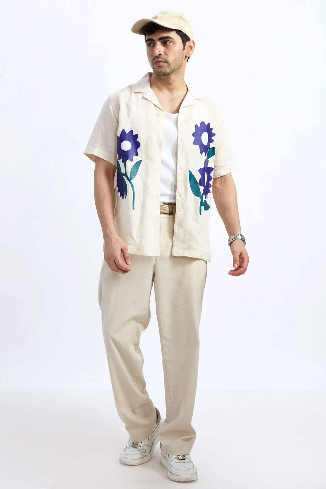 SUNFLOWER LINEN BLEND PRINTED CUBAN SHIRT