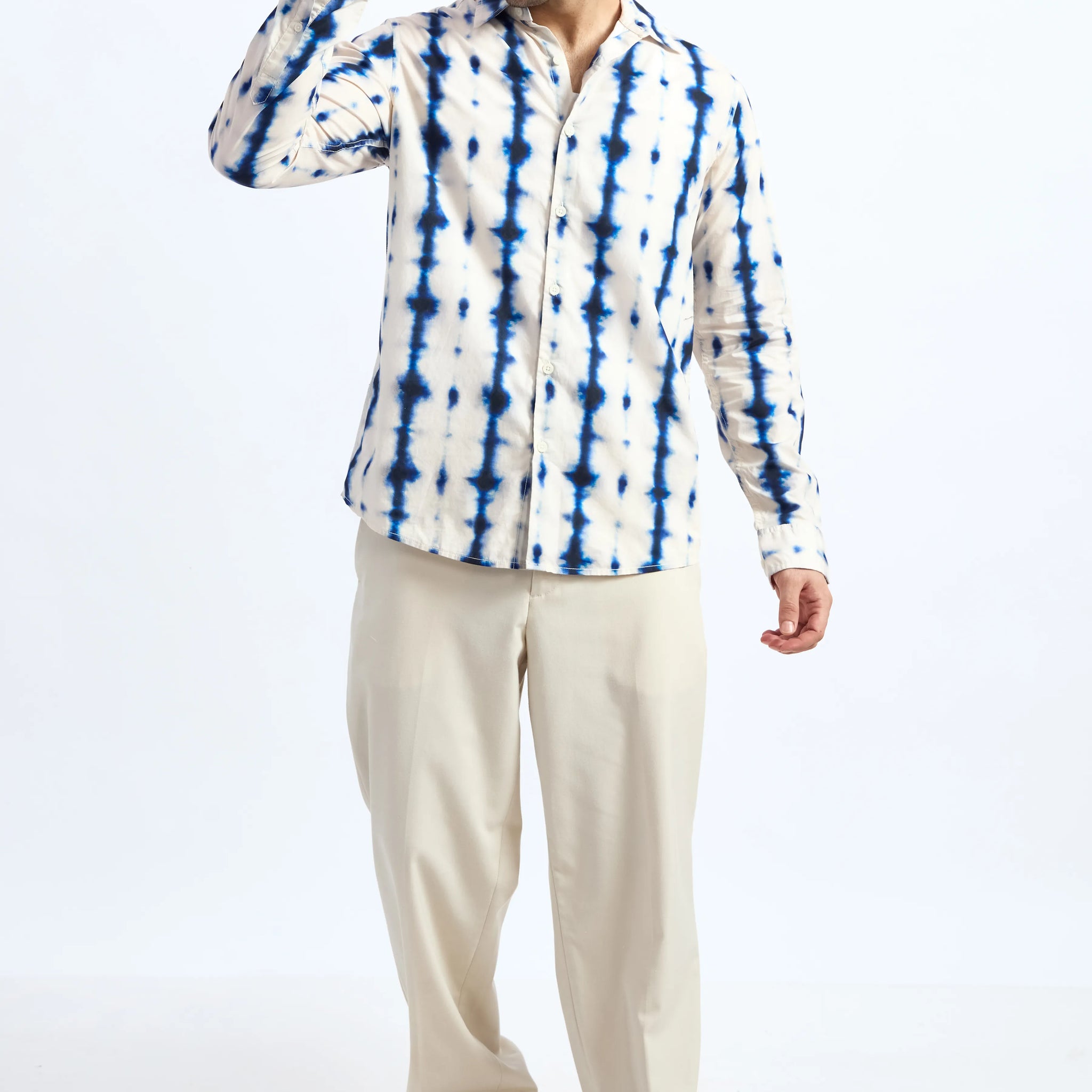 LIGHT BLUE PRINTED REGULAR FIT TENCEL SHIRT
