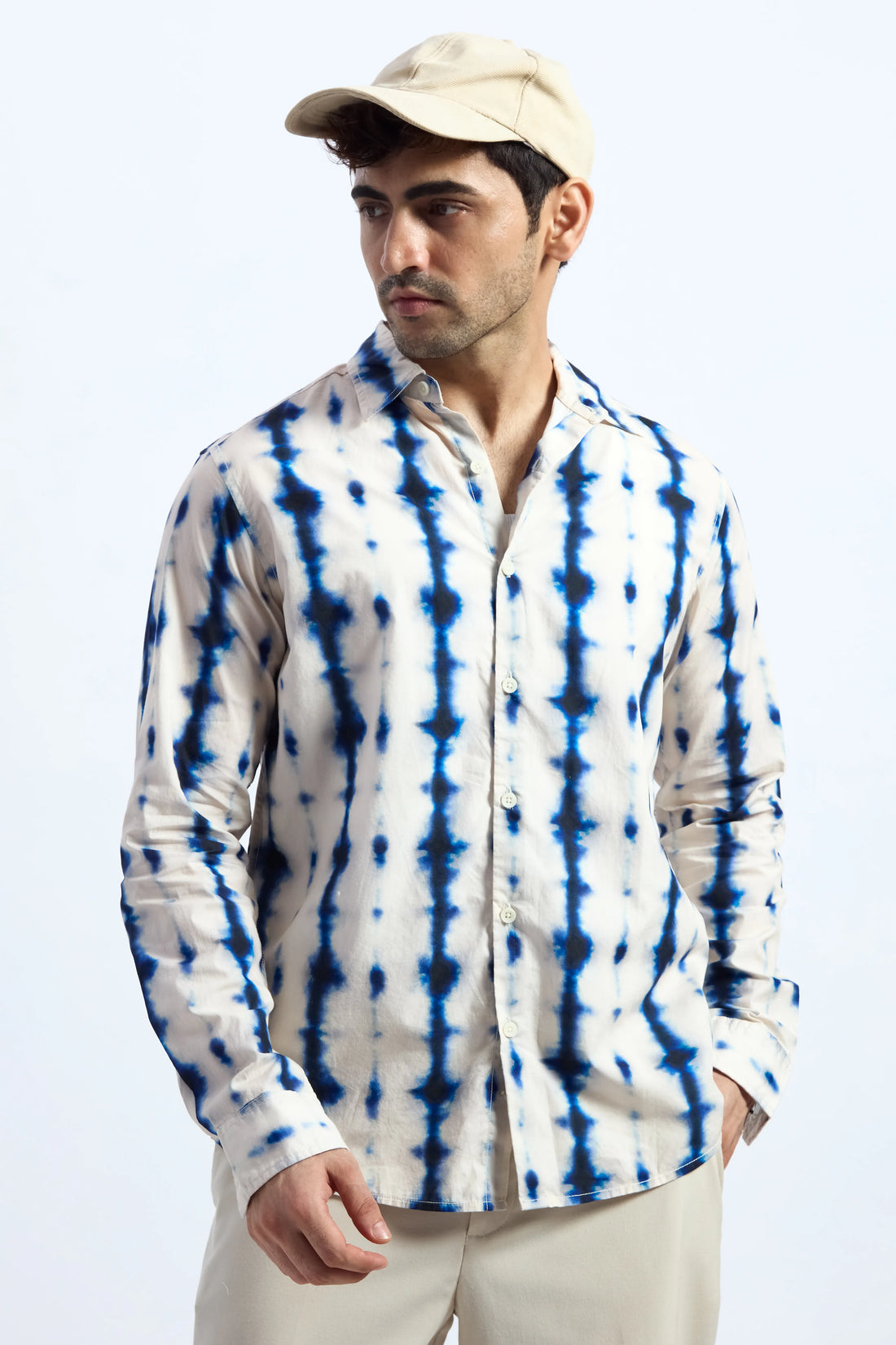 LIGHT BLUE PRINTED REGULAR FIT TENCEL SHIRT