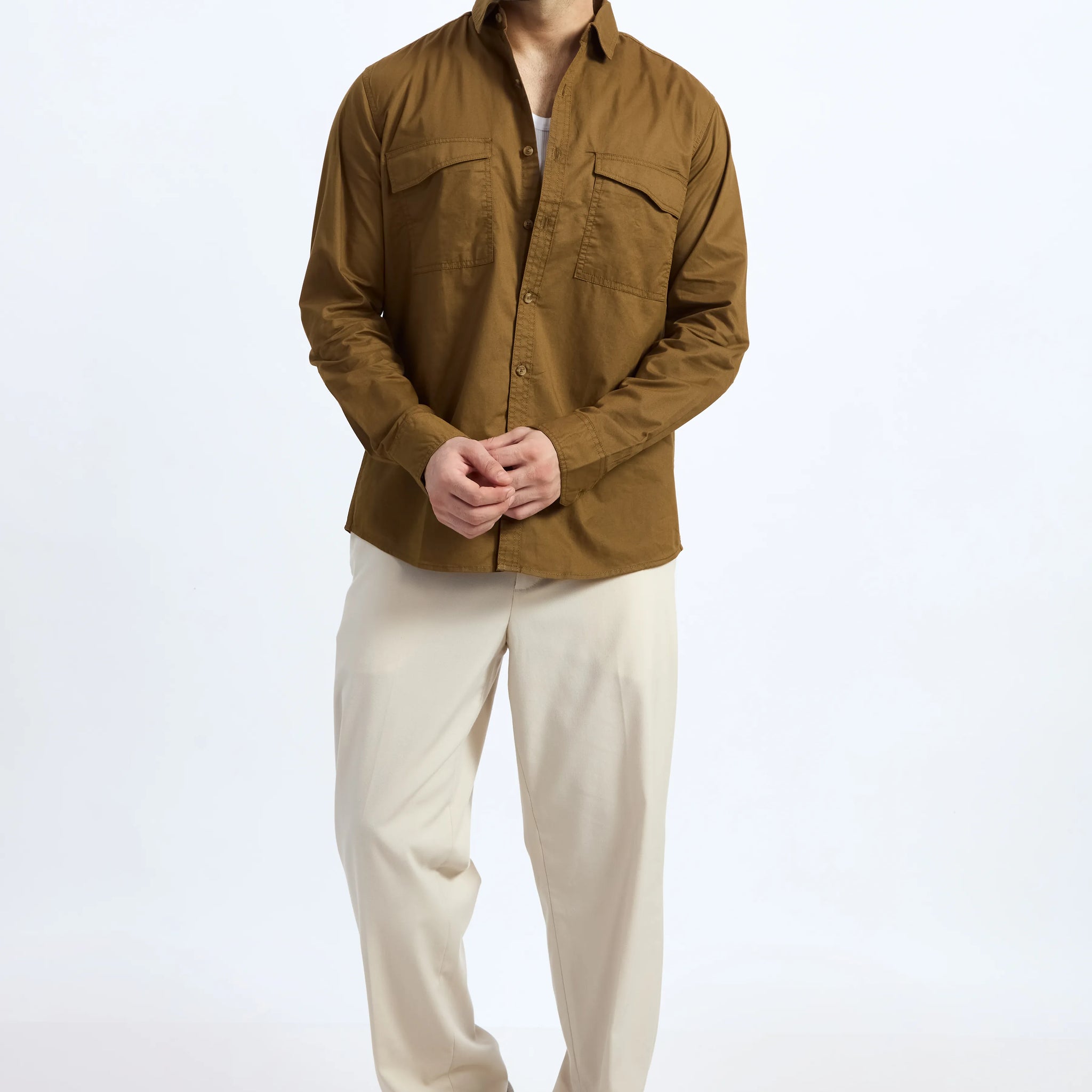 JONESBURG BROWN DOUBLE POCKET REGULAR FIT SHIRT