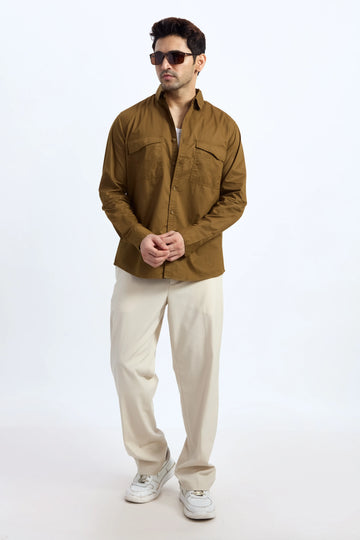 JONESBURG BROWN DOUBLE POCKET REGULAR FIT SHIRT