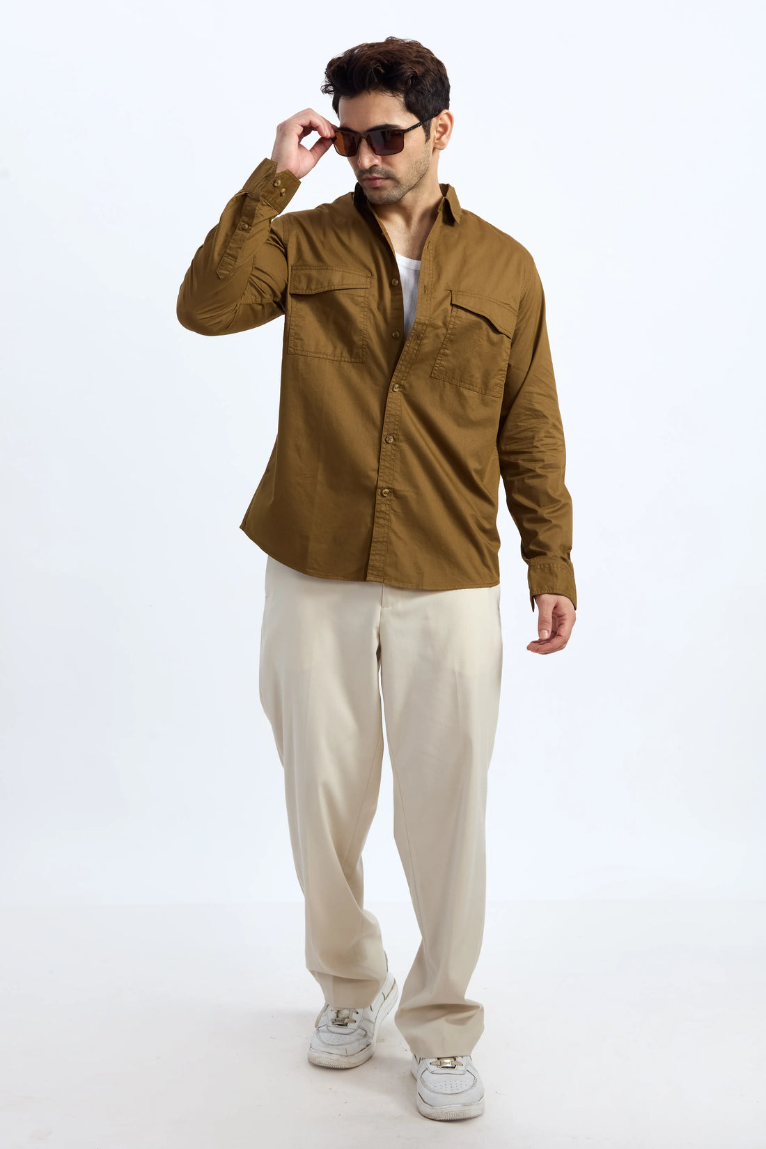 JONESBURG BROWN DOUBLE POCKET REGULAR FIT SHIRT