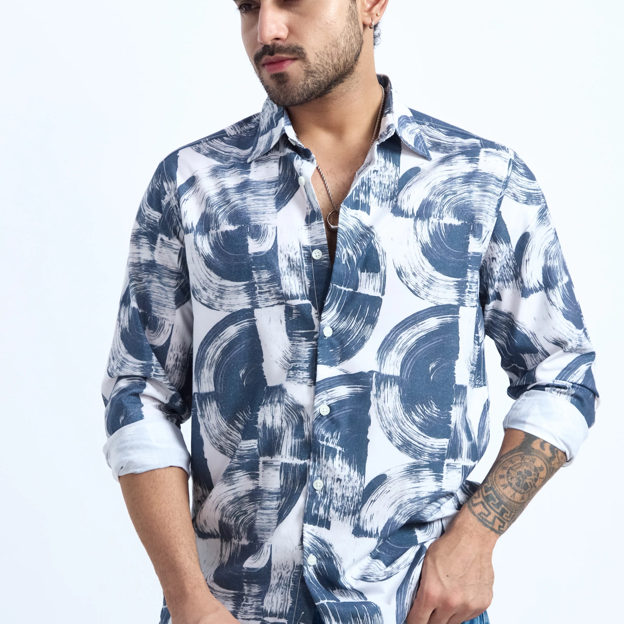 DARK GREY PRINTED REGULAR FIT TENCEL SHIRT