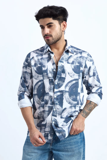 DARK GREY PRINTED REGULAR FIT TENCEL SHIRT