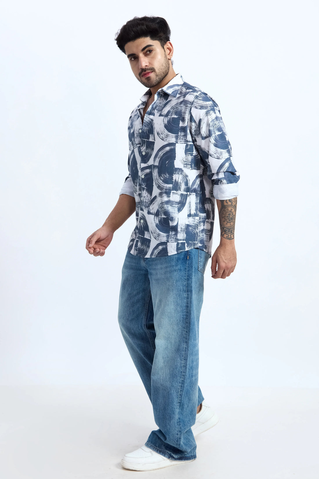 DARK GREY PRINTED REGULAR FIT TENCEL SHIRT