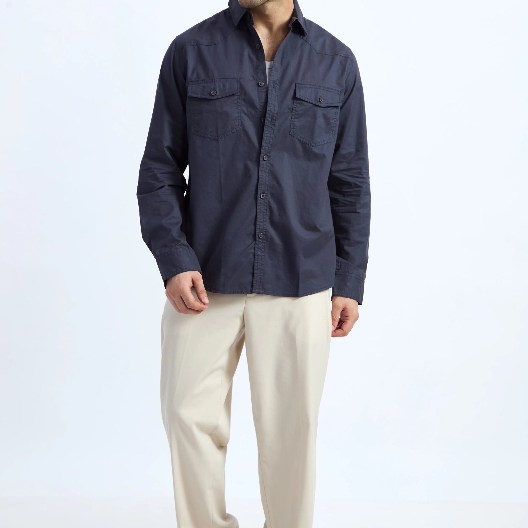 JONESBURG DARK GREY DOUBLE POCKET REGULAR FIT SHIRT