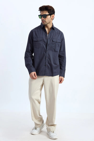 JONESBURG DARK GREY DOUBLE POCKET REGULAR FIT SHIRT